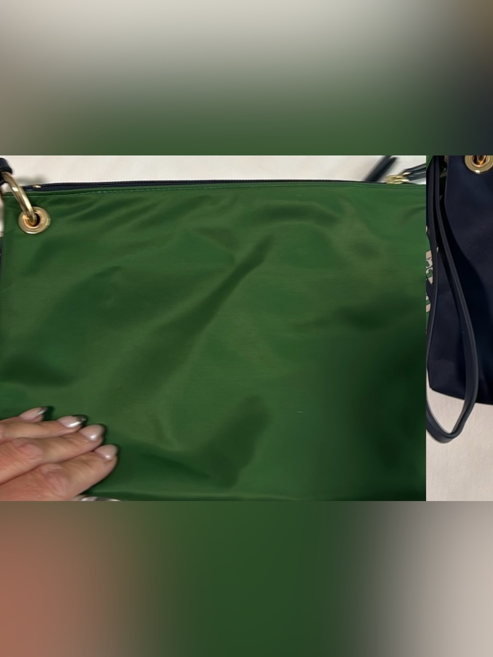 NWOT - Tory Burch Green, Navy & Cream Patterned Cosmetic Pouch Trio - Picture 5 of 5
